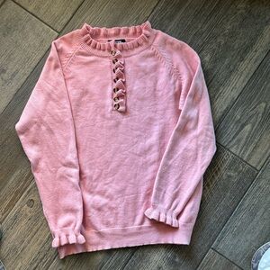 Elegant Pink Ruffle Trim Sweater